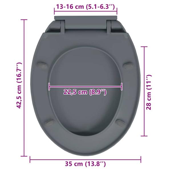 Toilettensitz mit Absenkautomatik Quick-Release Grau Oval