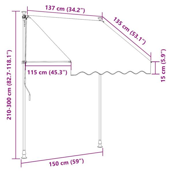 Einziehbare Markise Handbetrieben mit LED 150 cm Blau und Weiß
