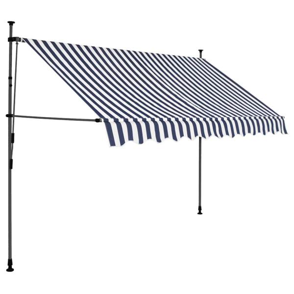 Einziehbare Markise Handbetrieben mit LED 250 cm Blau und Weiß