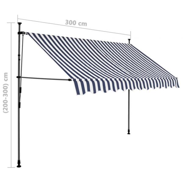 Einziehbare Markise Handbetrieben mit LED 300 cm Blau und Weiß