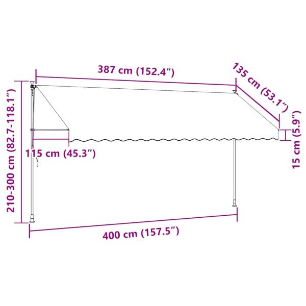 Einziehbare Markise Handbetrieben mit LED 400 cm Weiß Orange