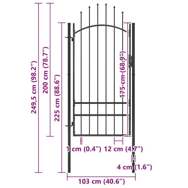 Gartentor Stahl 1x2,5 m Schwarz