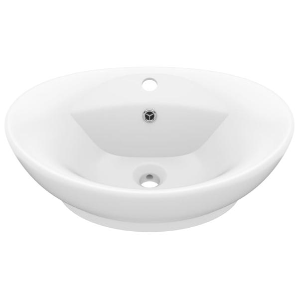 Luxus-Waschbecken Überlauf Oval Matt-Weiß 58,5x39 cm Keramik   