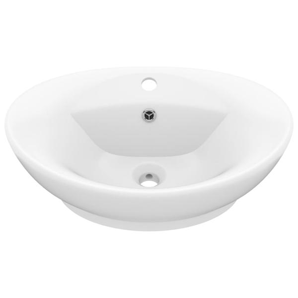 Luxus-Waschbecken Überlauf Oval Matt-Weiß 58,5x39 cm Keramik   