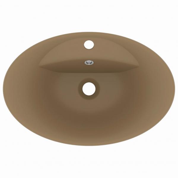 Luxus-Waschbecken Überlauf Oval Matt Creme 58,5x39cm Keramik   