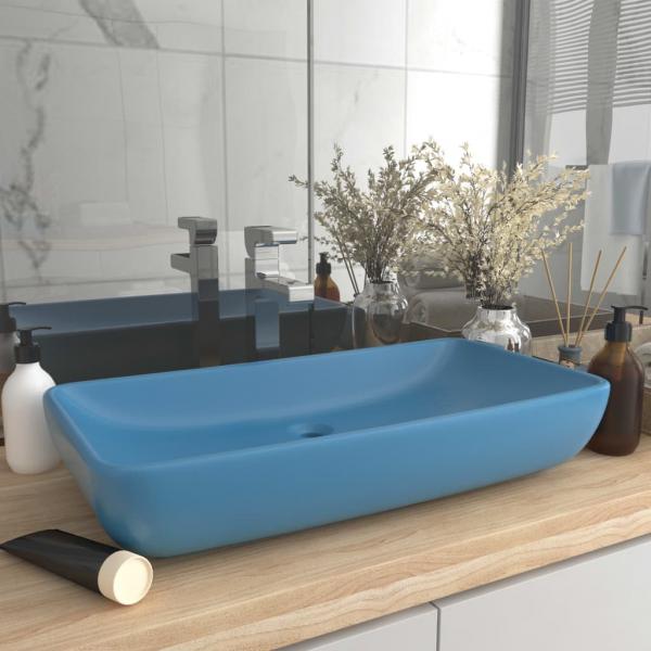 ARDEBO.de - Luxus-Waschbecken Rechteckig Matt Hellblau 71x38 cm Keramik