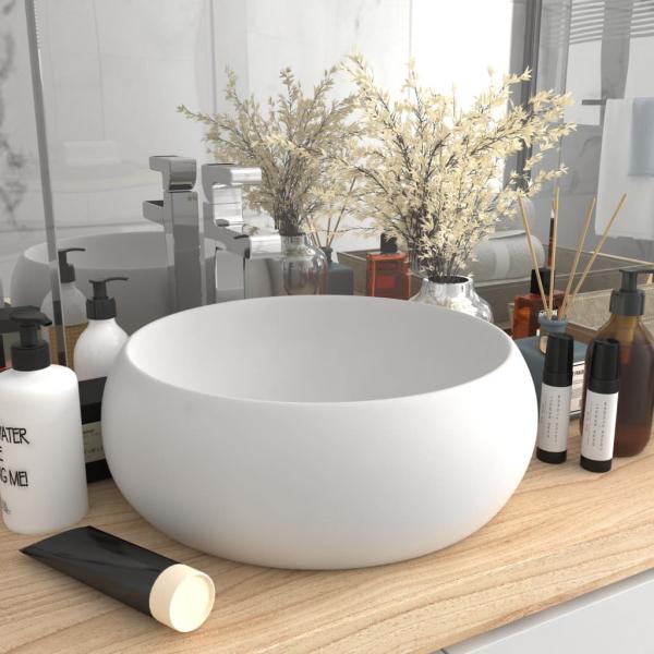 ARDEBO.de - Luxuriöses Waschbecken Rund Matt Weiß 40x15 cm Keramik