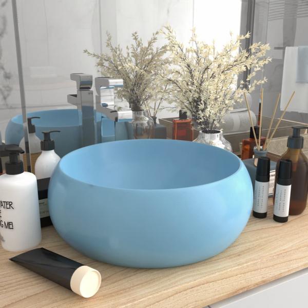 ARDEBO.de - Luxuriöses Waschbecken Rund Matt Hellblau 40x15 cm Keramik