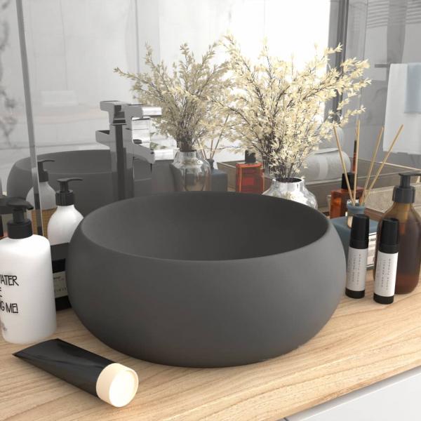 ARDEBO.de - Luxuriöses Waschbecken Rund Matt Dunkelgrau 40x15 cm Keramik