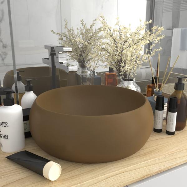 ARDEBO.de - Luxuriöses Waschbecken Rund Matt Creme 40x15 cm Keramik