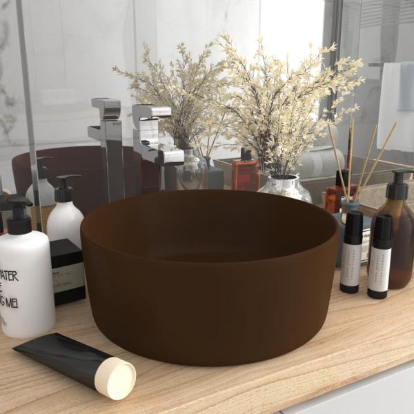 ARDEBO.de - Luxuriöses Waschbecken Rund Matt Dunkelbraun 40x15 cm Keramik