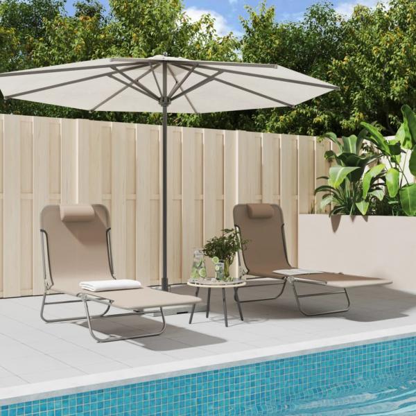 ARDEBO.de - Sonnenliegen Klappbar 2 Stk. Taupe Textilene und Stahl