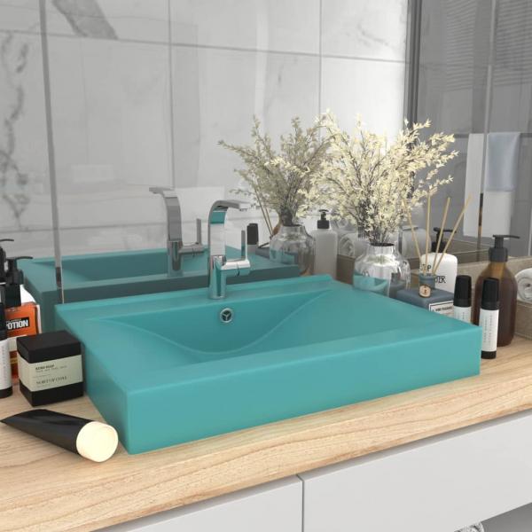 ARDEBO.de - Luxus-Waschbecken mit Hahnloch Matt-Hellgrün 60x46 cm Keramik