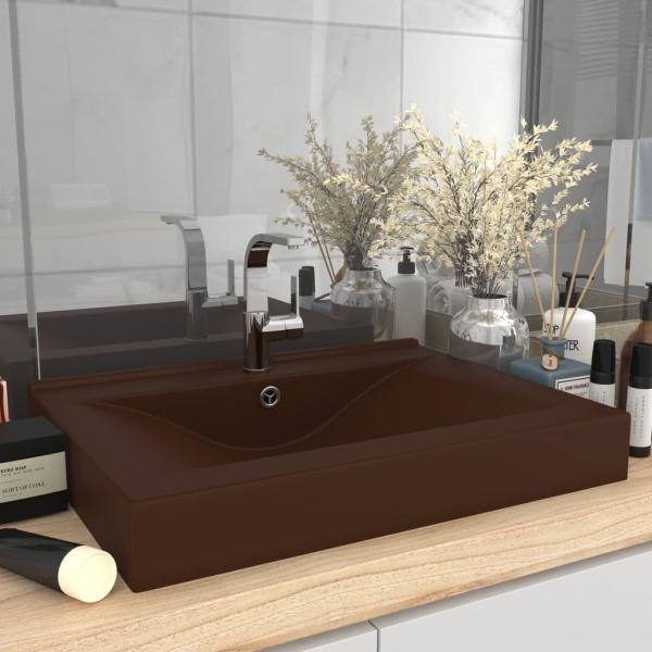 ARDEBO.de - Luxus-Waschbecken mit Hahnloch Matt-Dunkelbraun 60x46cm Keramik