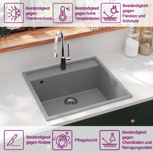 Küchenspüle mit Überlauf Grau Granit