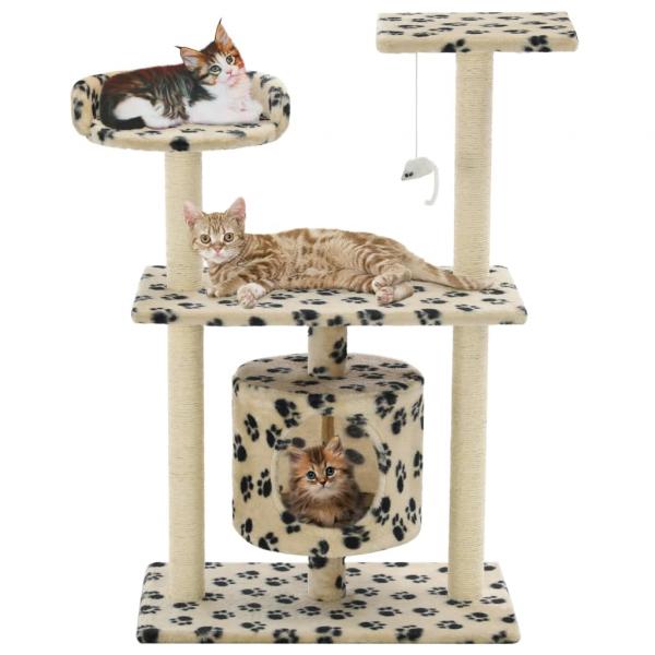 ARDEBO.de - Katzen-Kratzbaum Sisal 95 cm Beige Pfoten-Aufdruck