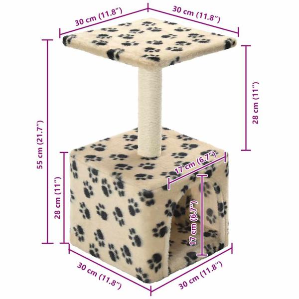 Katzen-Kratzbaum Sisal 55 cm Beige Pfoten-Aufdruck