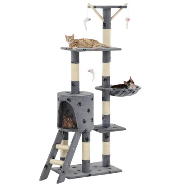 ARDEBO.de - Katzen-Kratzbaum Sisal 138 cm Grau Pfoten-Aufdruck