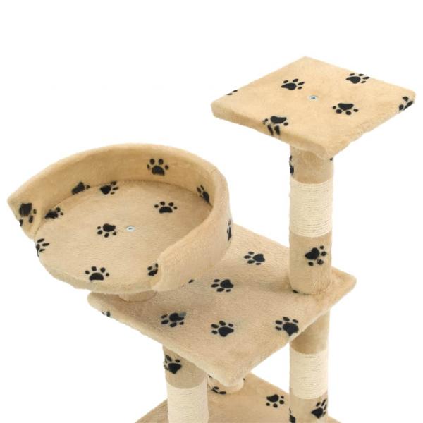 Katzen-Kratzbaum mit Sisal-Säulen 65 cm Pfoten-Aufdruck Beige