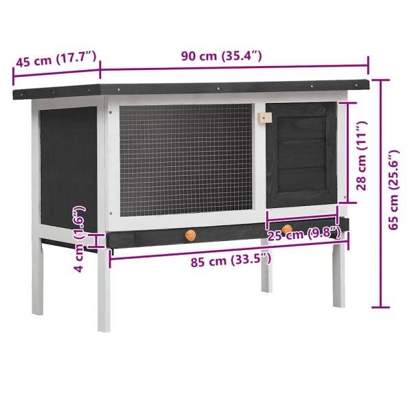 Kaninchenstall 1 Ebene Grau Holz
