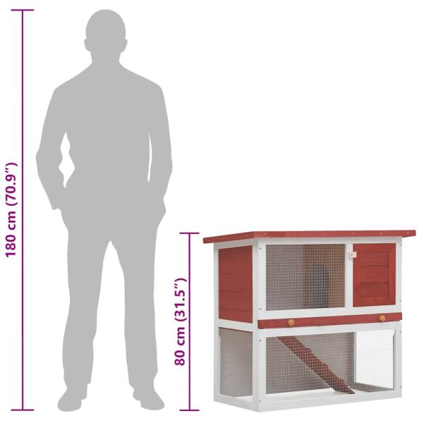 Kaninchenstall 1 Tür Rot Holz