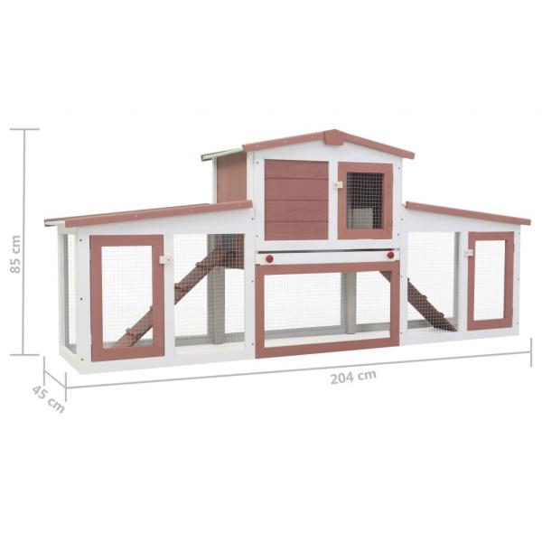 Großer Kaninchenstall Braun und Weiß 204x45x85 cm Holz