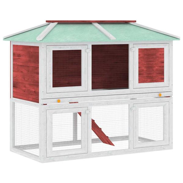 Kleintier-/Kaninchenstall 2 Etagen Rot Holz