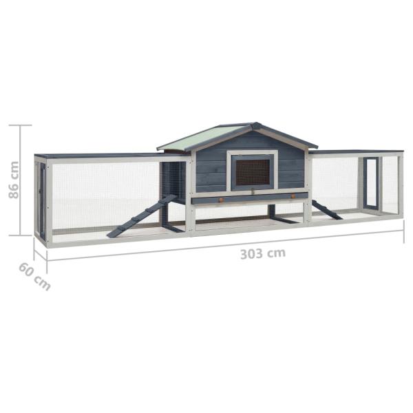 Kaninchenstall Grau 310x70x87 cm Kiefer & Tanne Massivholz