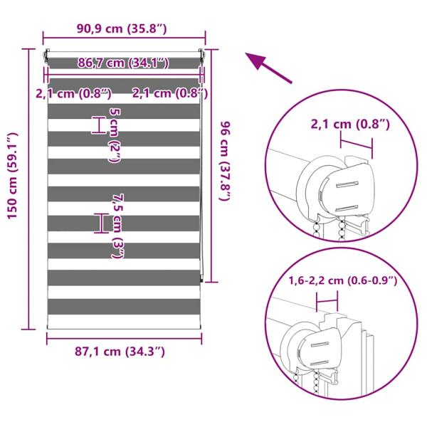 Zebra-Rollo 90,9 x 150 cm, Stoffbreite 86,7 cm, grau
