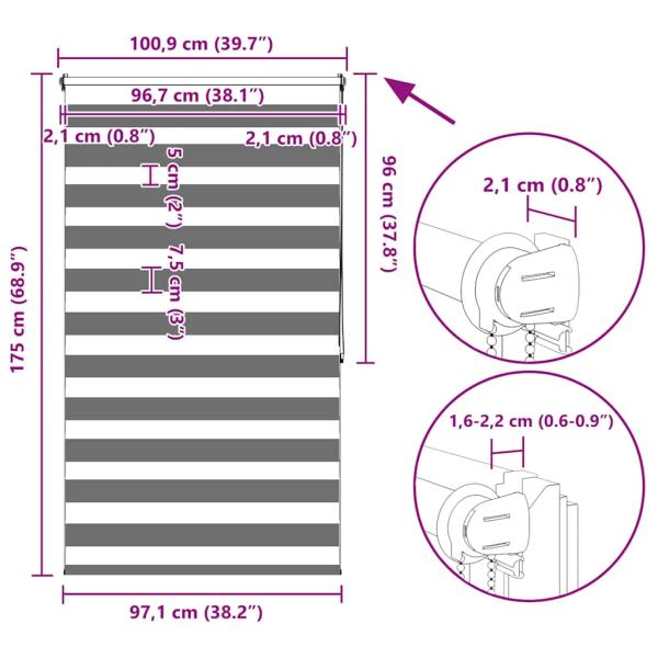 Zebra-Rollo 100,9 x 175 cm, Stoffbreite 96,7 cm, schwarz