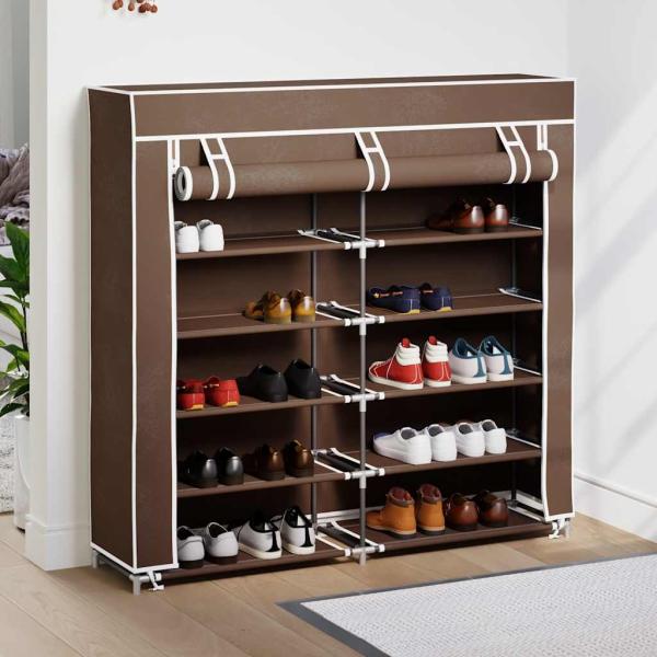 Stoff Schuhschrank mit Abdeckung 115 x 28 x 110 cm Braun 