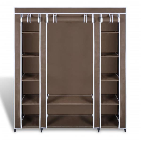 Stoffschrank mit Fächern und Stangen 45×150×176 cm Braun  