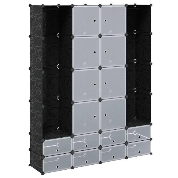 Modularer Schrank mit 18 Fächern schwarz/weiß 37x146x180,5cm