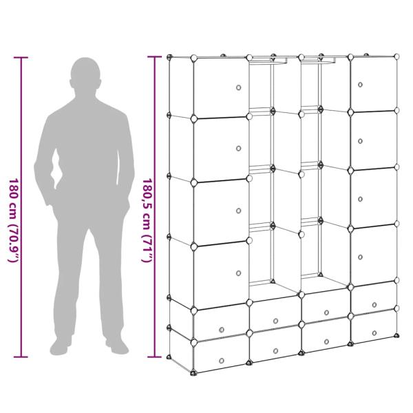 Modularer Schrank mit 18 Fächern Weiß 37x146x180,5 cm