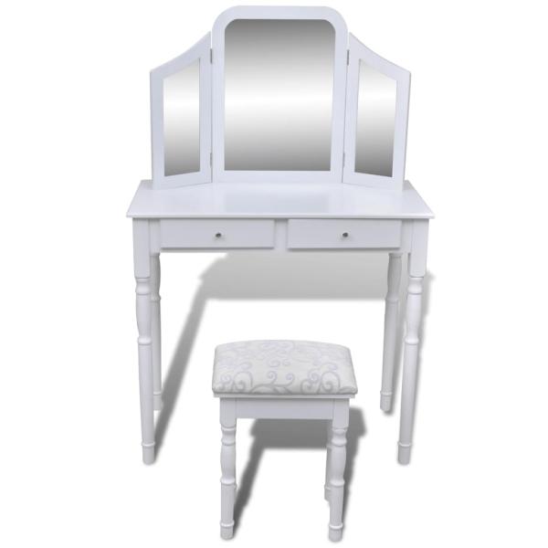 Schminktisch mit 3-in-1 Spiegel und Hocker 2 Schubladen Weiß  