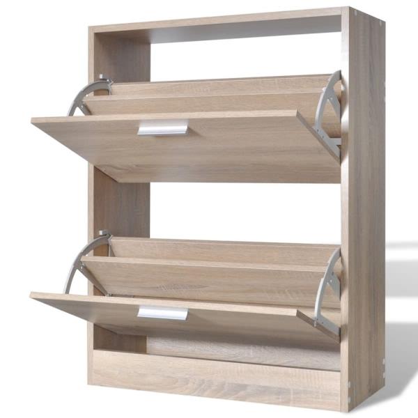 Schuhschrank Holz in Eichen-Optik mit 2 Schuhkippern