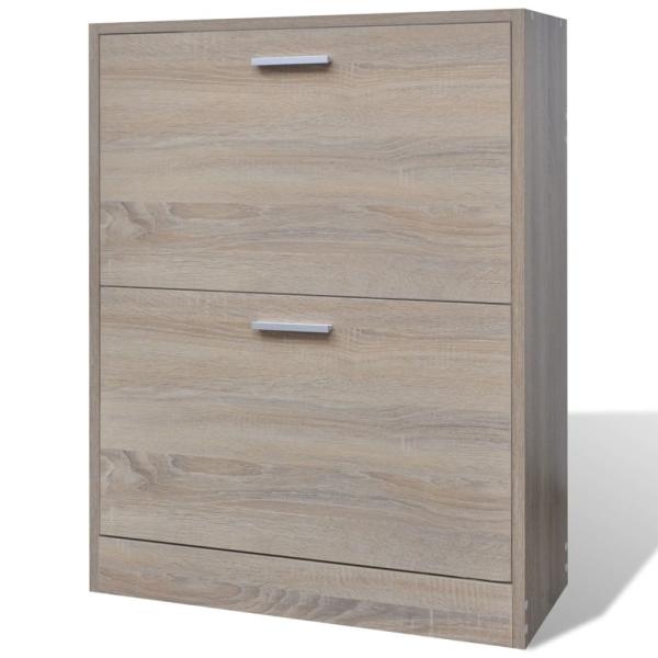 Schuhschrank Holz in Eichen-Optik mit 2 Schuhkippern