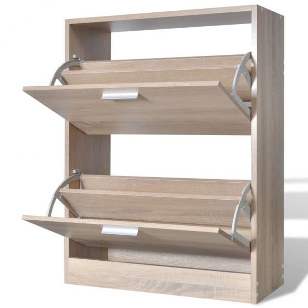 Schuhschrank Holz in Eichen-Optik mit 2 Schuhkippern