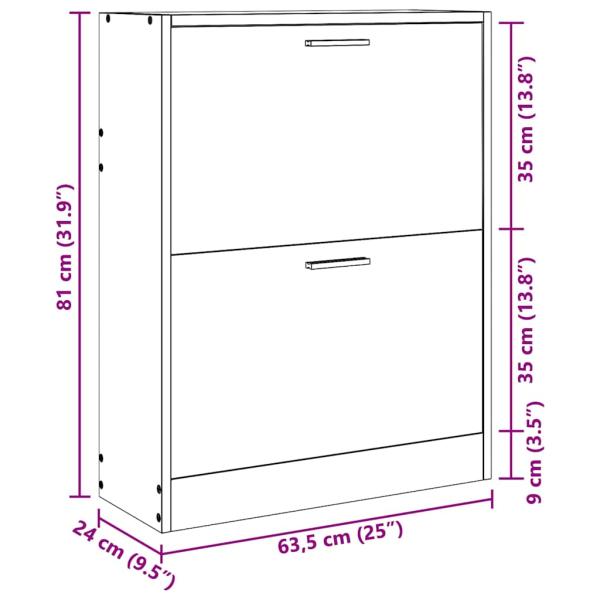 Schuhschrank Holz in Eichen-Optik mit 2 Schuhkippern