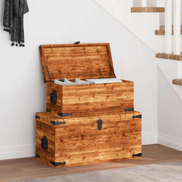 Aufbewahrungstruhen-Set 2-tlg. Raues Mangoholz 