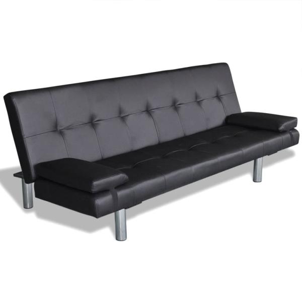 Schlafsofa mit 2 Kissen Kunstleder Ausziehbar Schwarz  