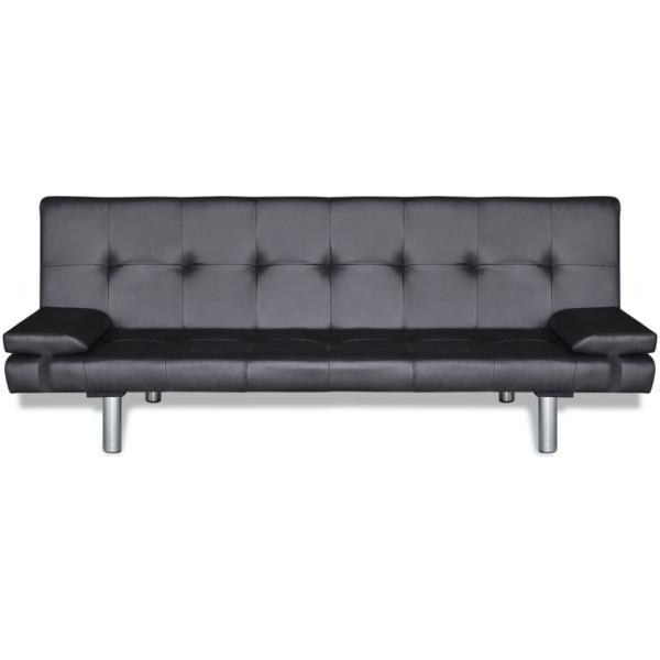 Schlafsofa mit 2 Kissen Kunstleder Ausziehbar Schwarz  