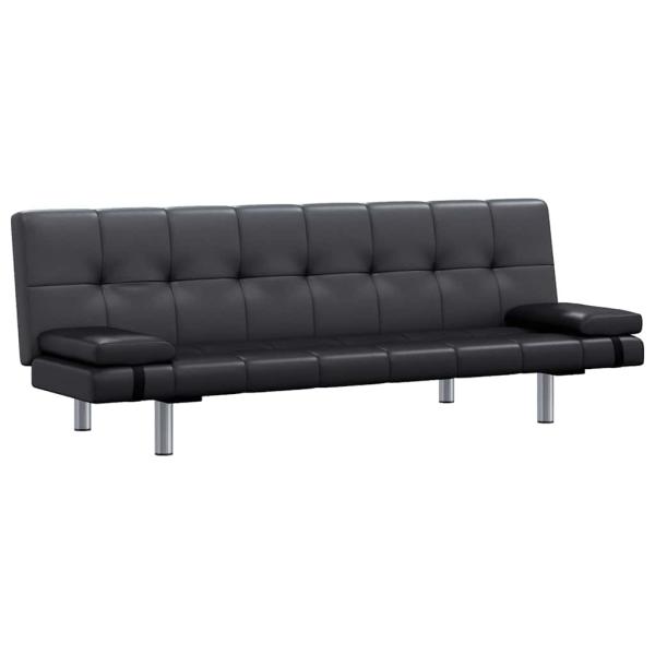 Schlafsofa mit 2 Kissen Kunstleder Ausziehbar Schwarz  