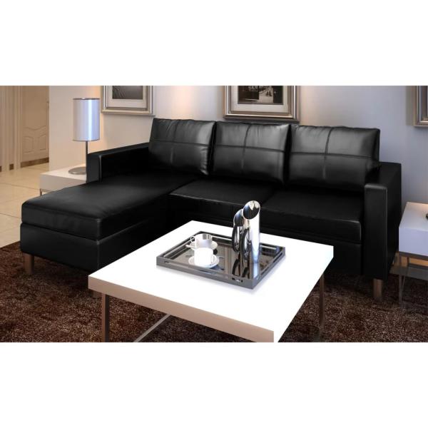 ARDEBO.de - L-förmiges Sofa 3-Sitzer Kunstleder Schwarz   