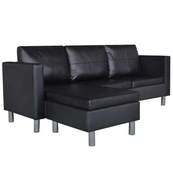 L-förmiges Sofa 3-Sitzer Kunstleder Schwarz   