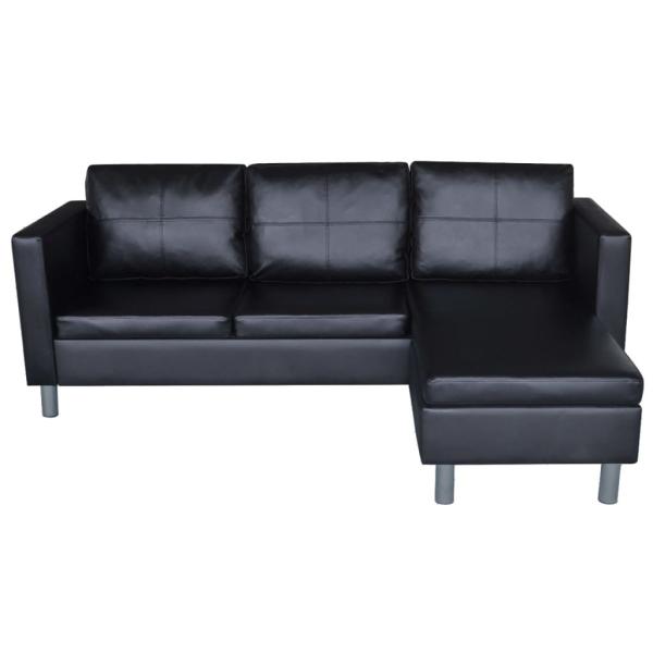 L-förmiges Sofa 3-Sitzer Kunstleder Schwarz   