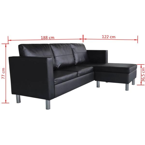 L-förmiges Sofa 3-Sitzer Kunstleder Schwarz   