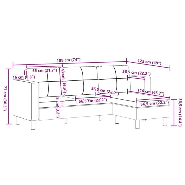 L-förmiges Sofa 3-Sitzer Kunstleder Schwarz   
