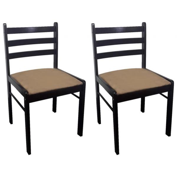 Esszimmerstühle 2 Stk. Braun Massivholz Gummibaum und Samt