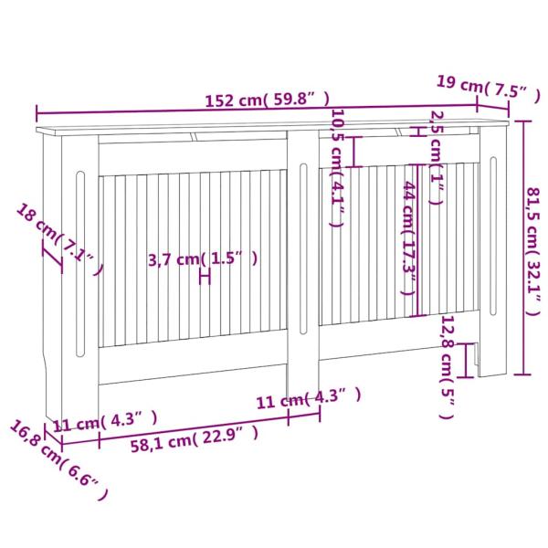 MDF Heizkörper-Abdeckung Heizkörperverkleidung 152 cm, weiß